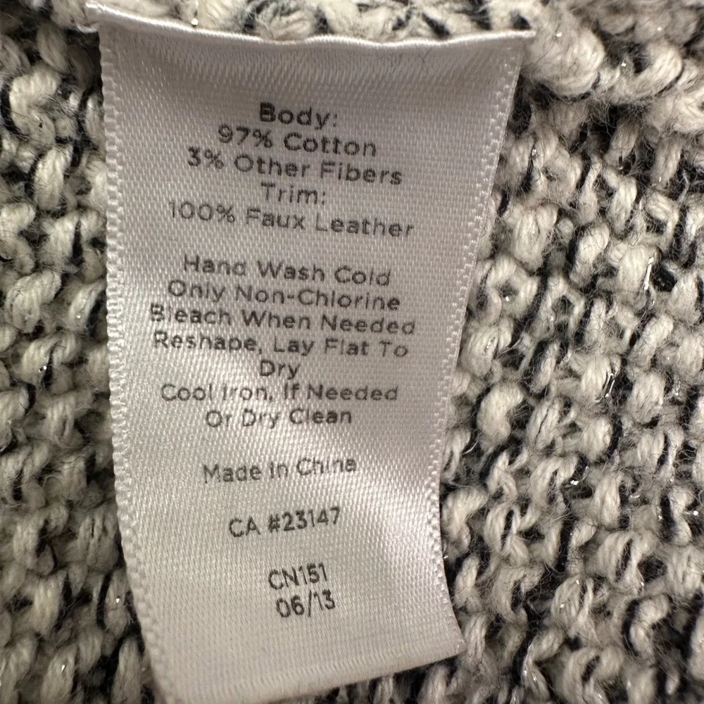 Talbots Womens Black‎ White Marled Metallic Zip Front Knit Cardigan Sweater Sz M